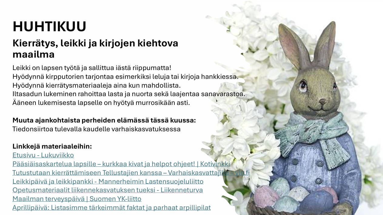 Vanhemmuuden vuosikello huhtikuu