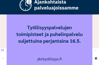 YKN toimipisteet suljettuna 16.5.2025
