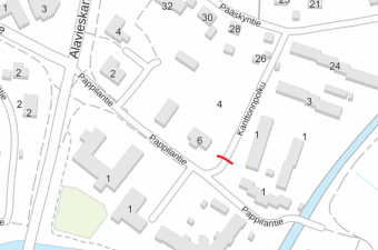 tiekartta, jossa kanttorinpolun tiekatko kuvattuna