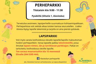 Kuvassa näkyy mainos Perheparkki-toiminnasta.