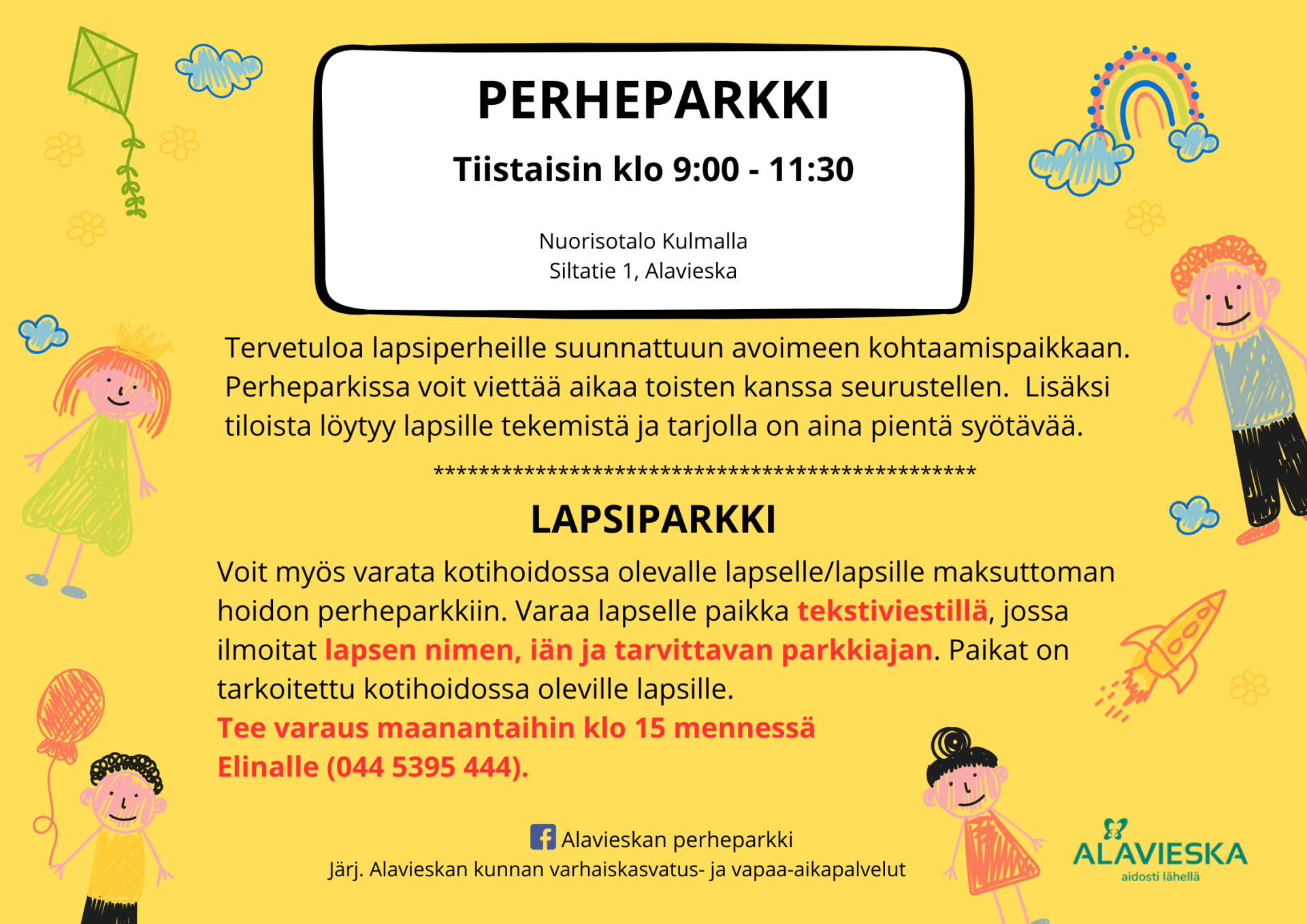 Kuvassa näkyy mainos Perheparkin toiminnasta